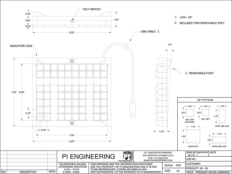 X-keys XK-24 Dimensioned Drawing